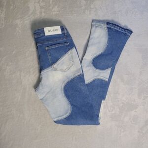 GUAPI Vintage Blue White Wavy Stacked Denim Jeans 36/36